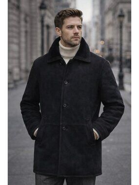 Movimento Shearling Coat Black Sheepskin Leather Jacket Mens 38 Fur Lined Winter